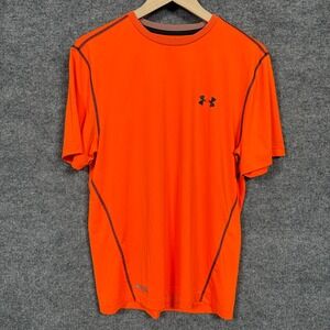 Under Armour Mens Size Large Shirt Orange Fitted Heatgear Jordan Activewear